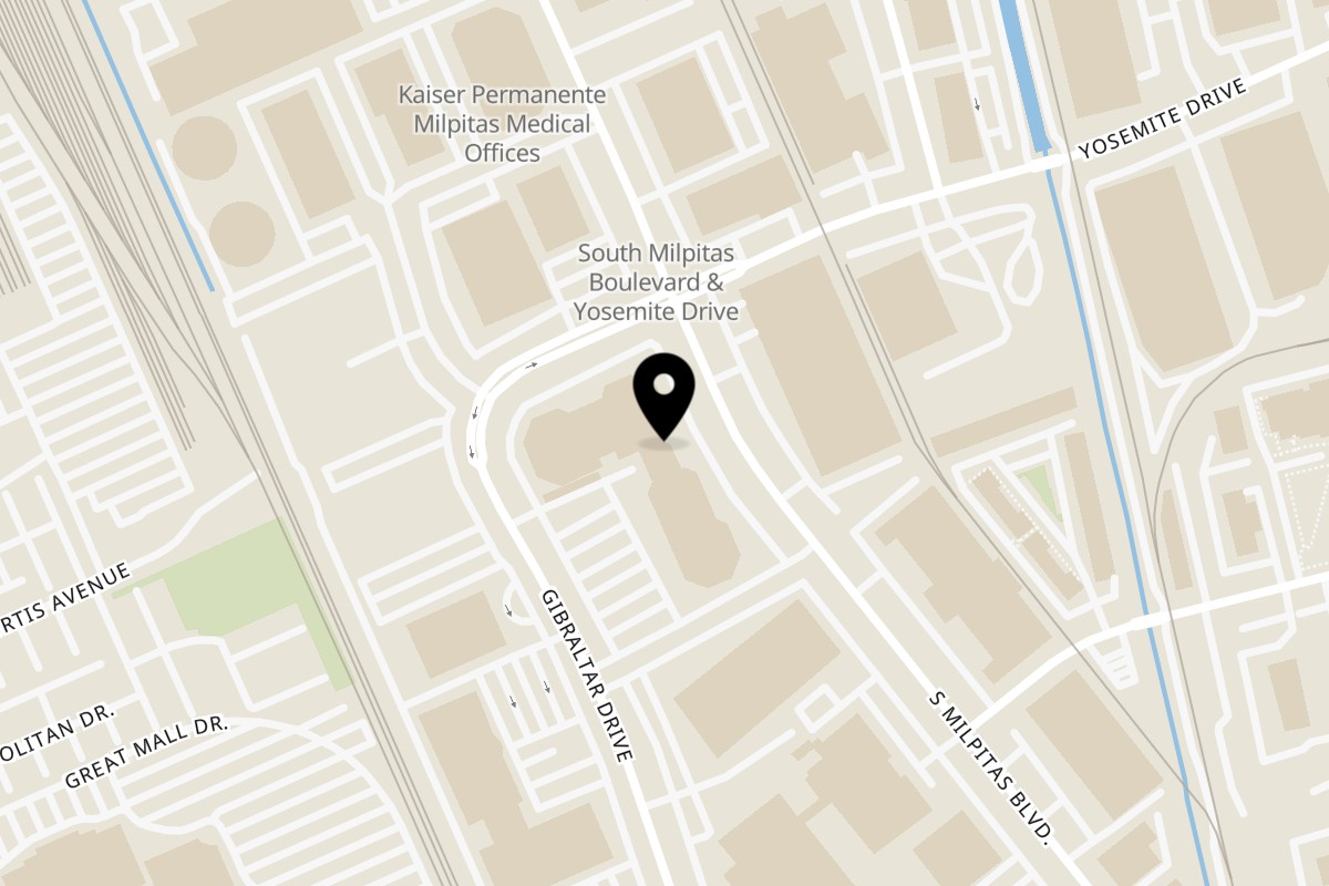 Map showing the location of Surya Darshini Dosa Cafe on 691 S Milpitas Blvd Suite 131 in Milpitas